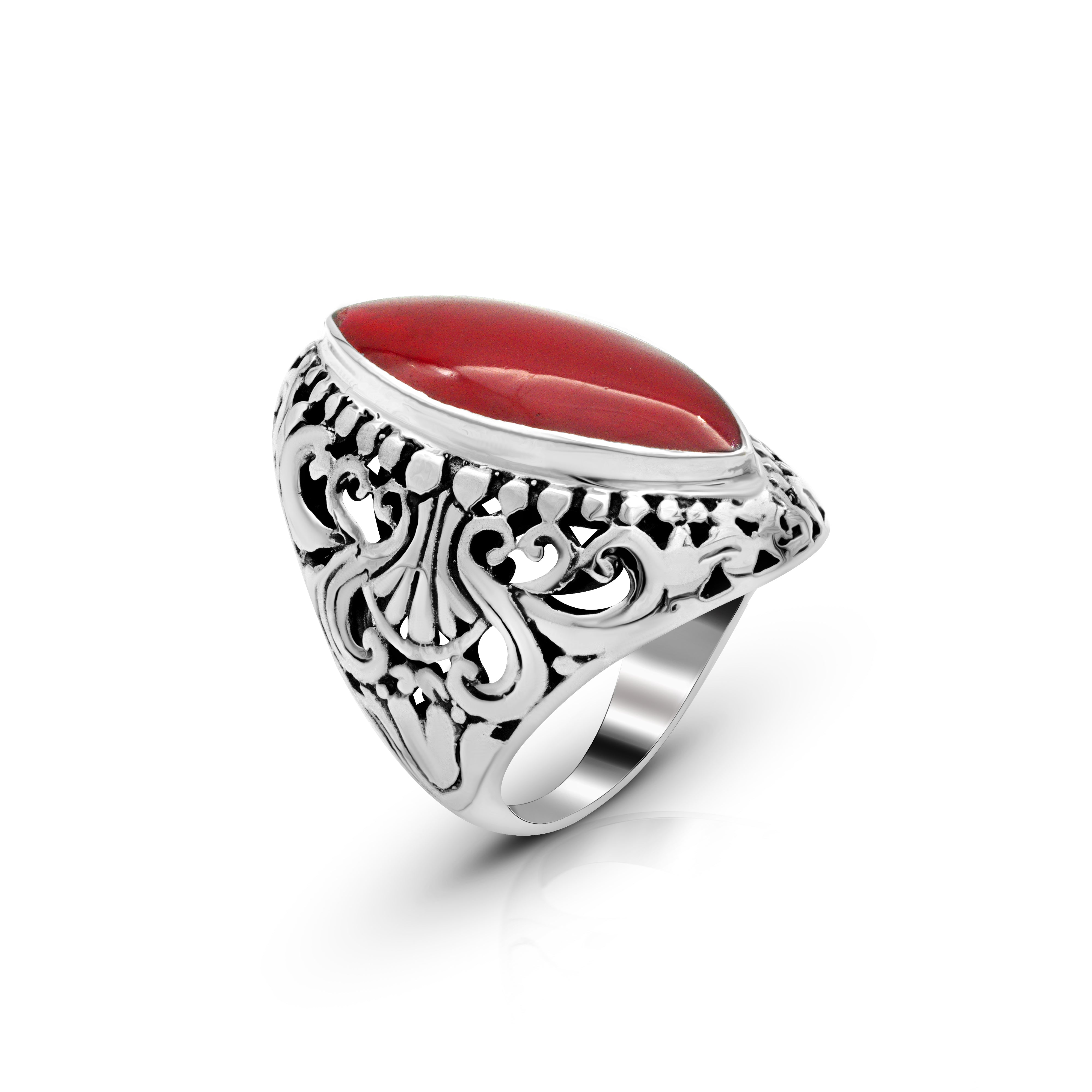 High quality 925 Sterling Silver Coral Ring Band size 7