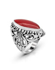 Balinese Artisan 925 Sterling Silver Ring with Red Coral