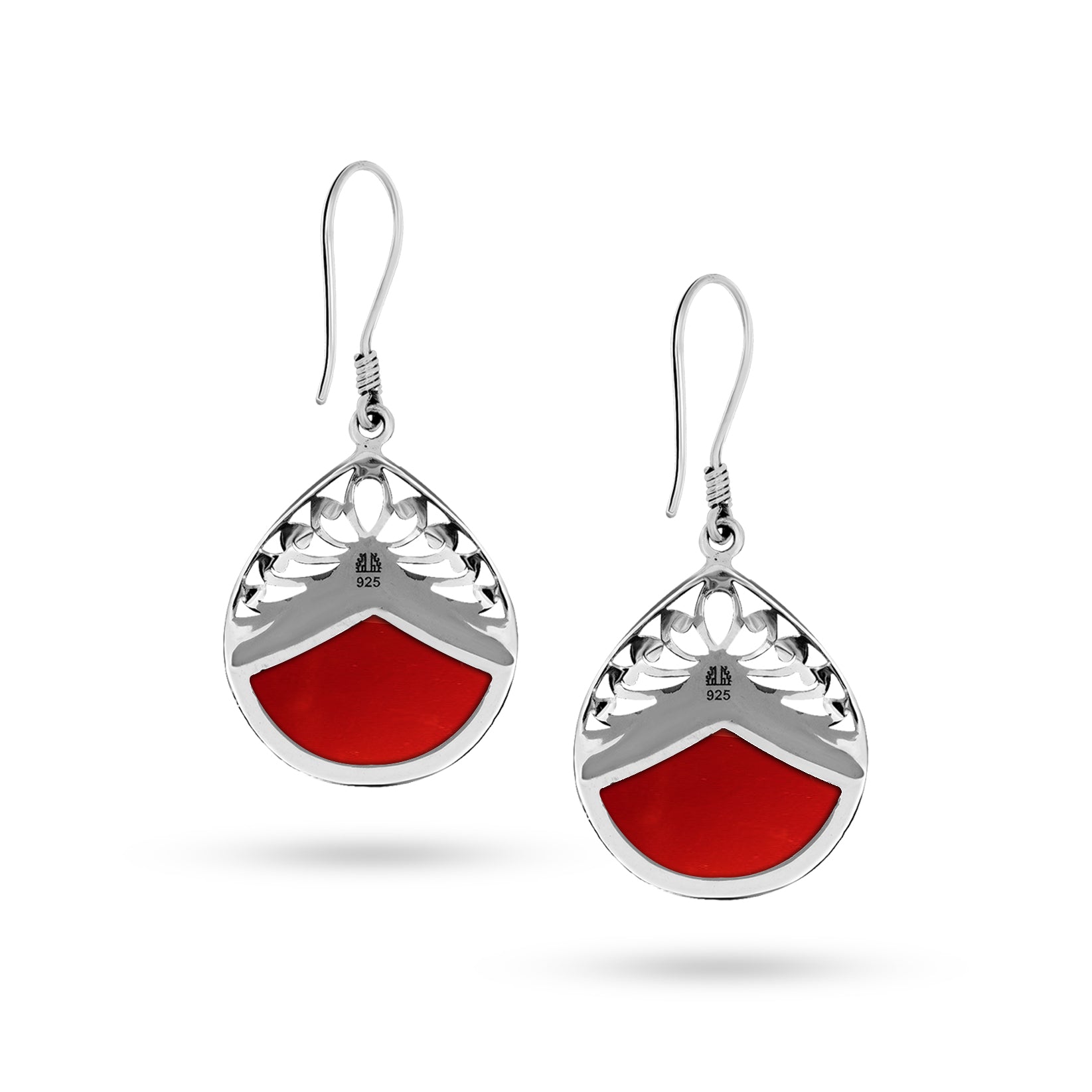 Balinese Artisan 925 Sterling Silver Dangling Earring with Beautiful Red Shell