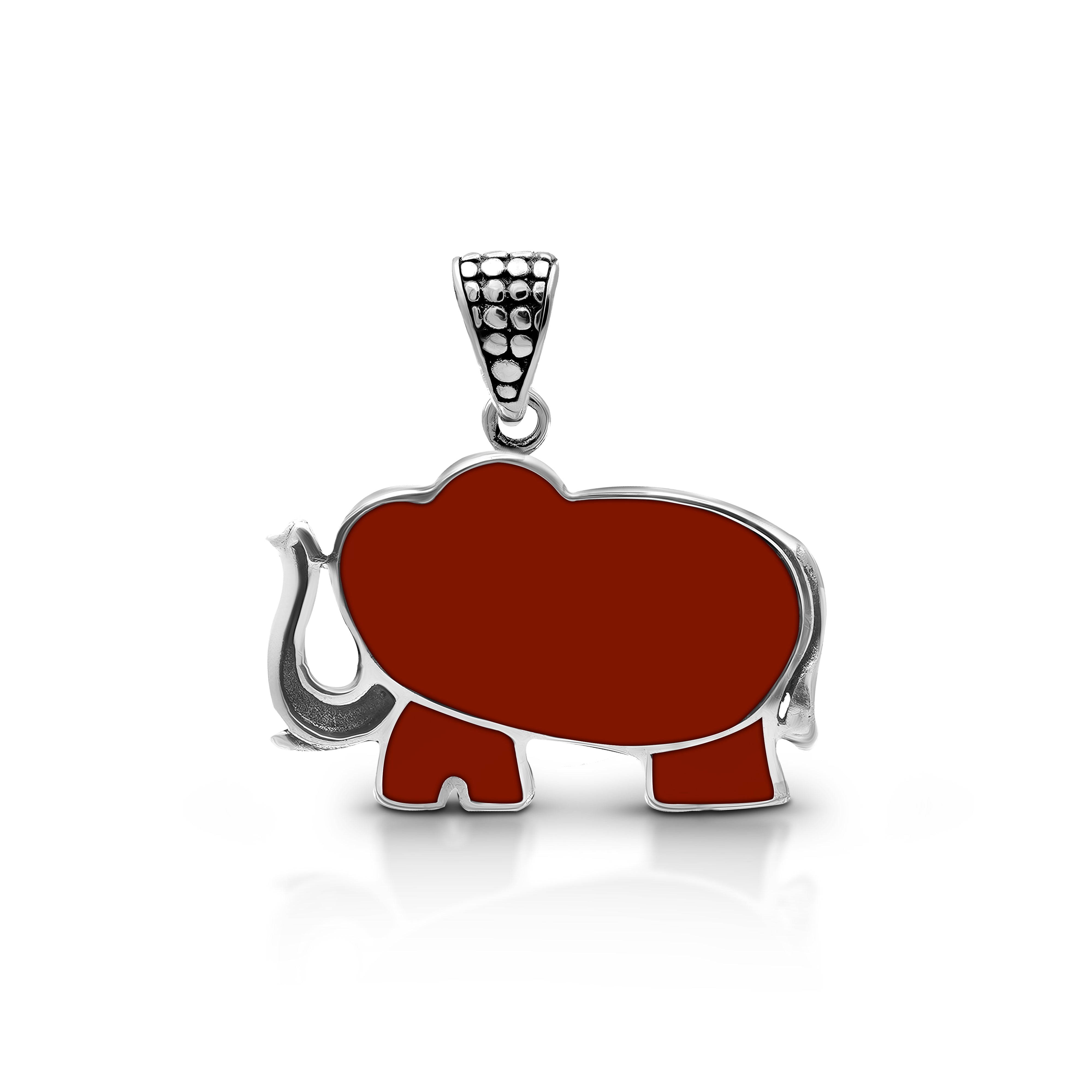 Balinese Artisan 925 Sterling Silver Elephant Pendant with Coral