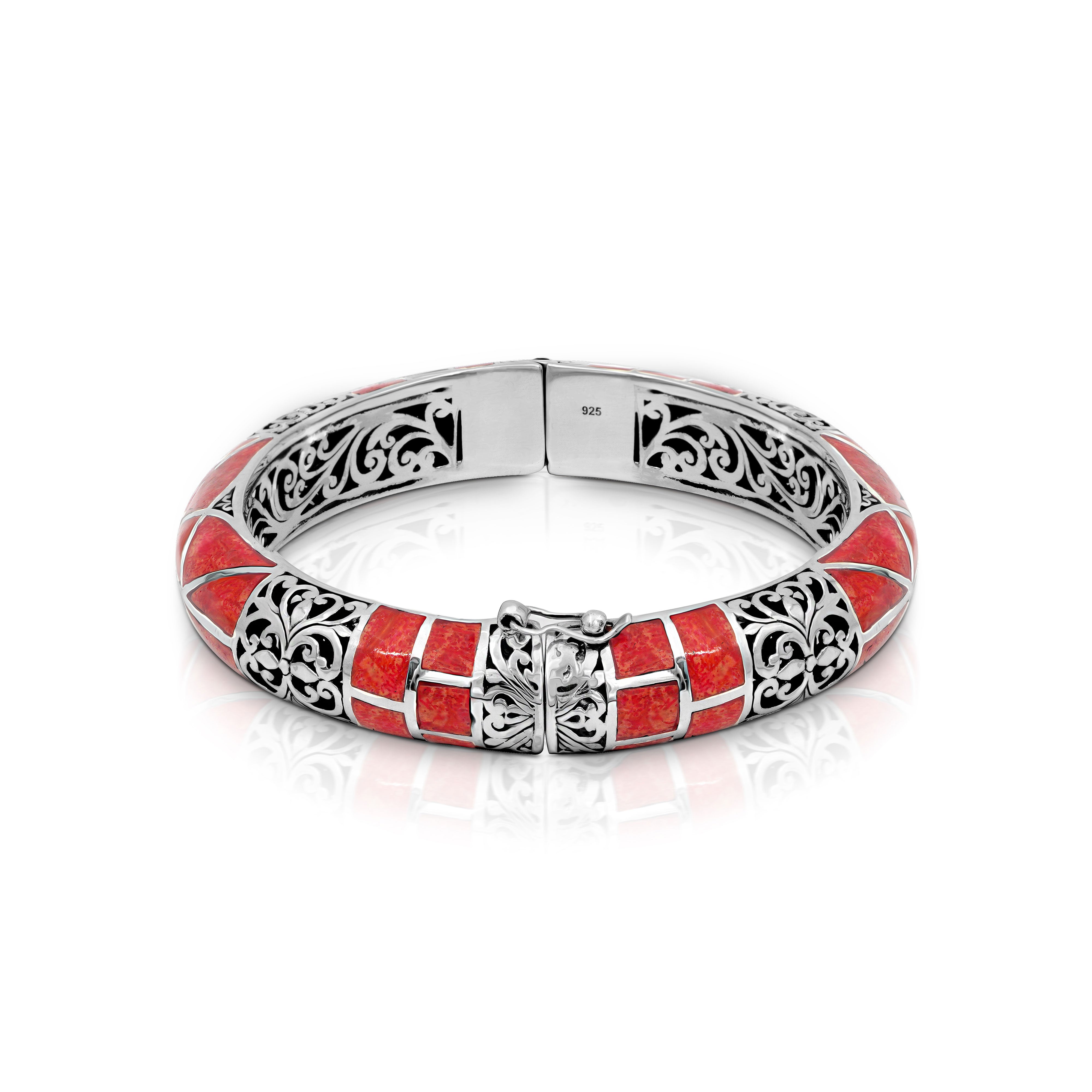 Balinese Sterling Silver Bangle with Coral Shell