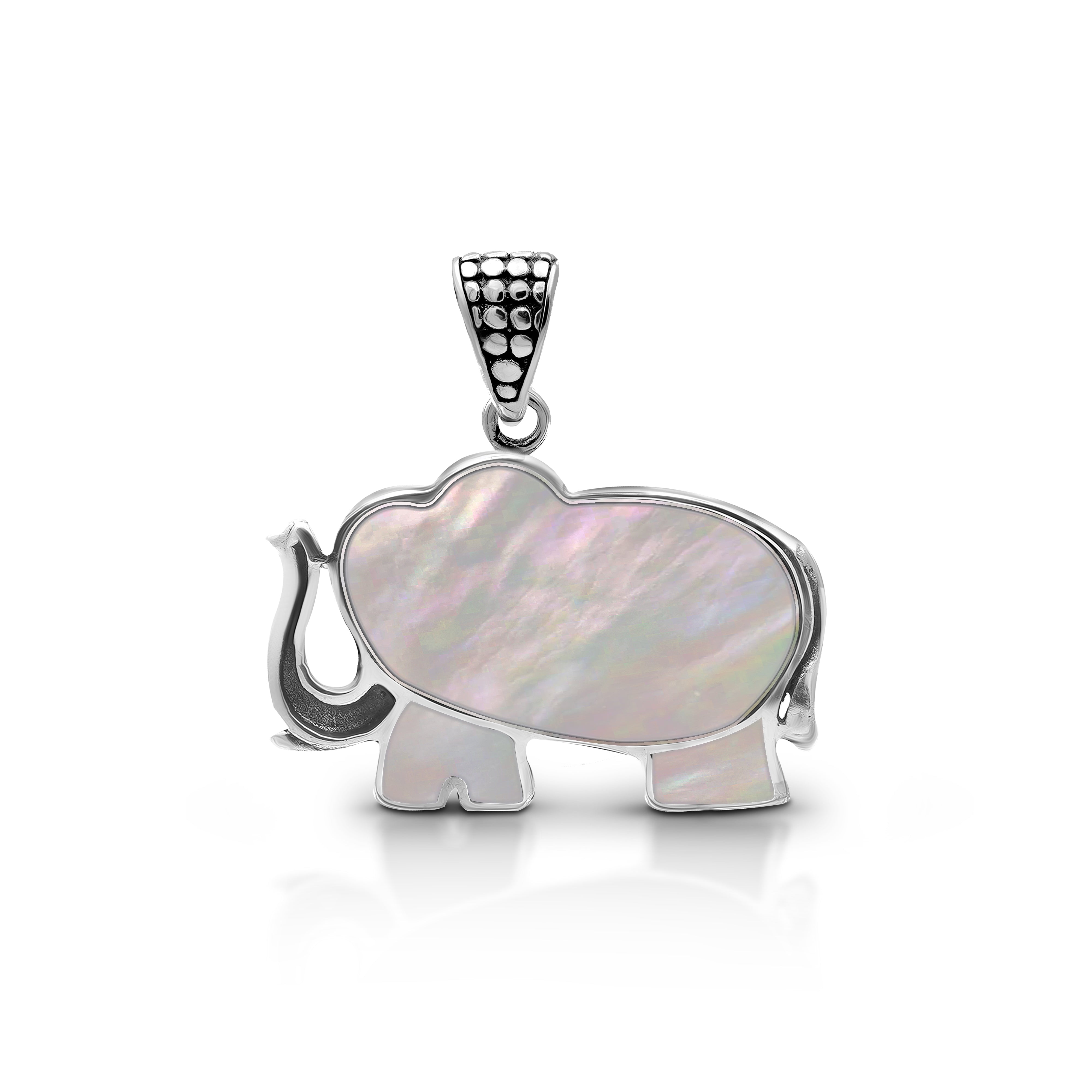 Balinese Artisan 925 Sterling Silver Elephant Pendant with Mother of Pearl