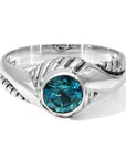 Balinese Artisan 925 Sterling Silver Intertwined Ring with Natural Blue Zircon