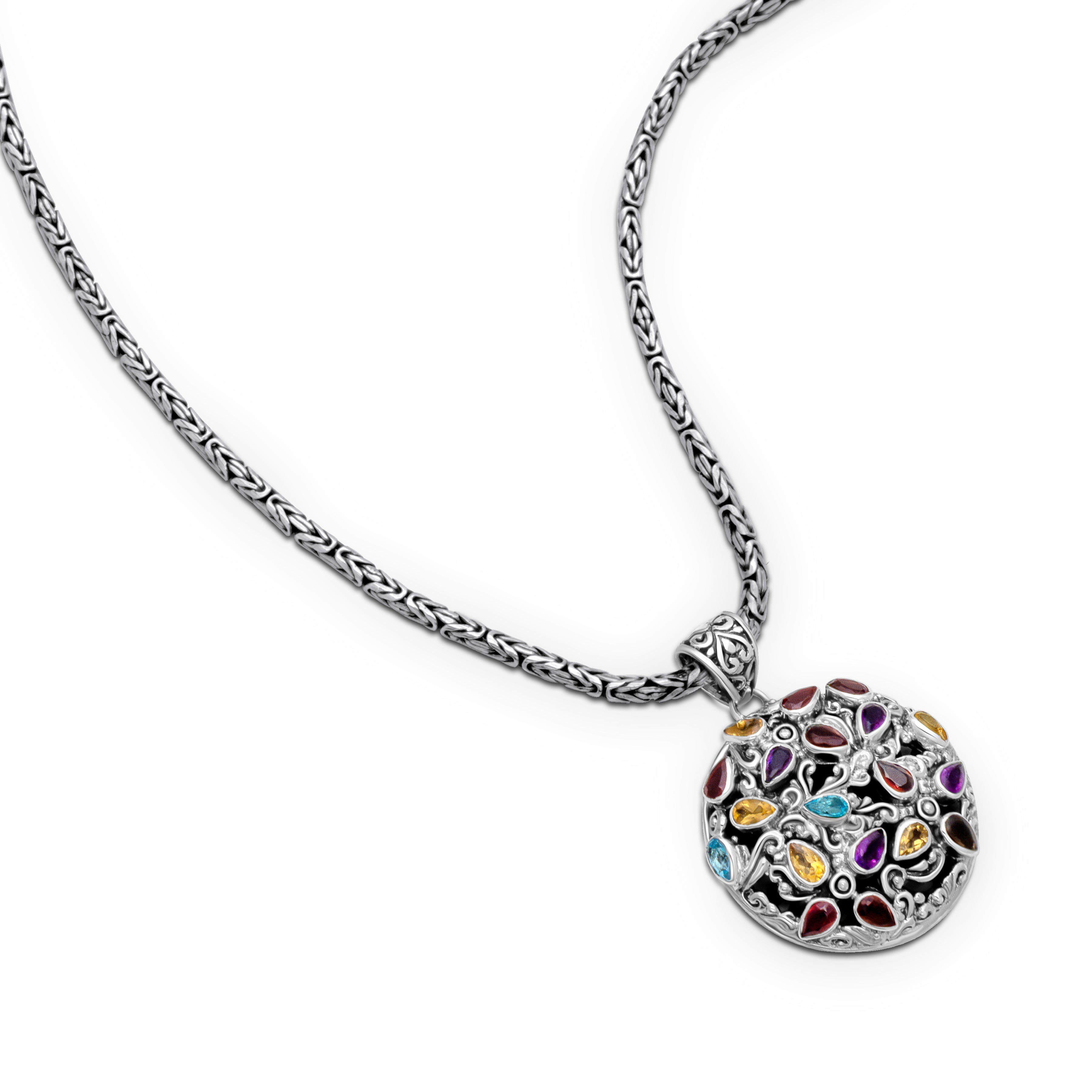 Radiance of Bali: Multi-Stone Sterling Silver Pendant