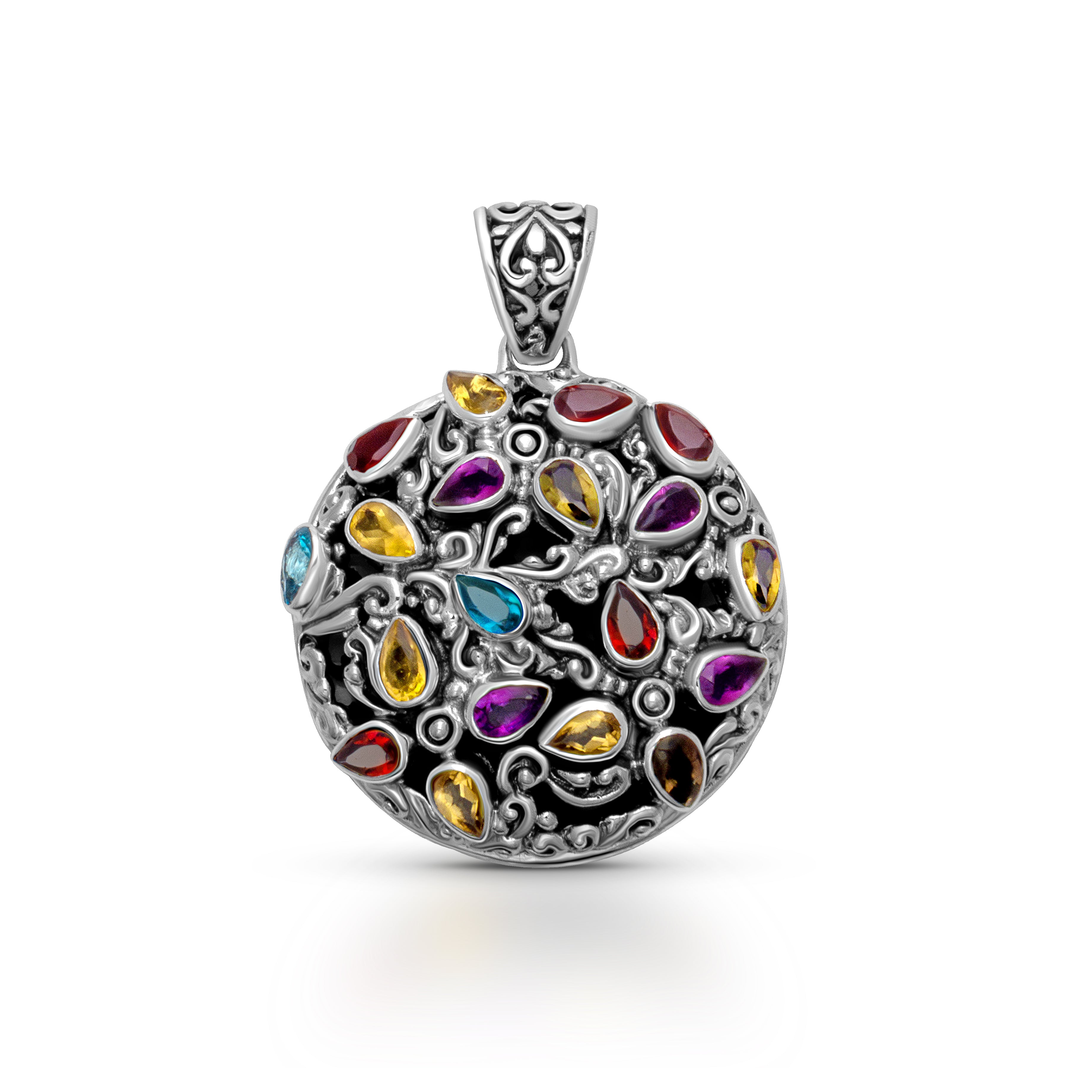 Radiance of Bali: Multi-Stone Sterling Silver Pendant