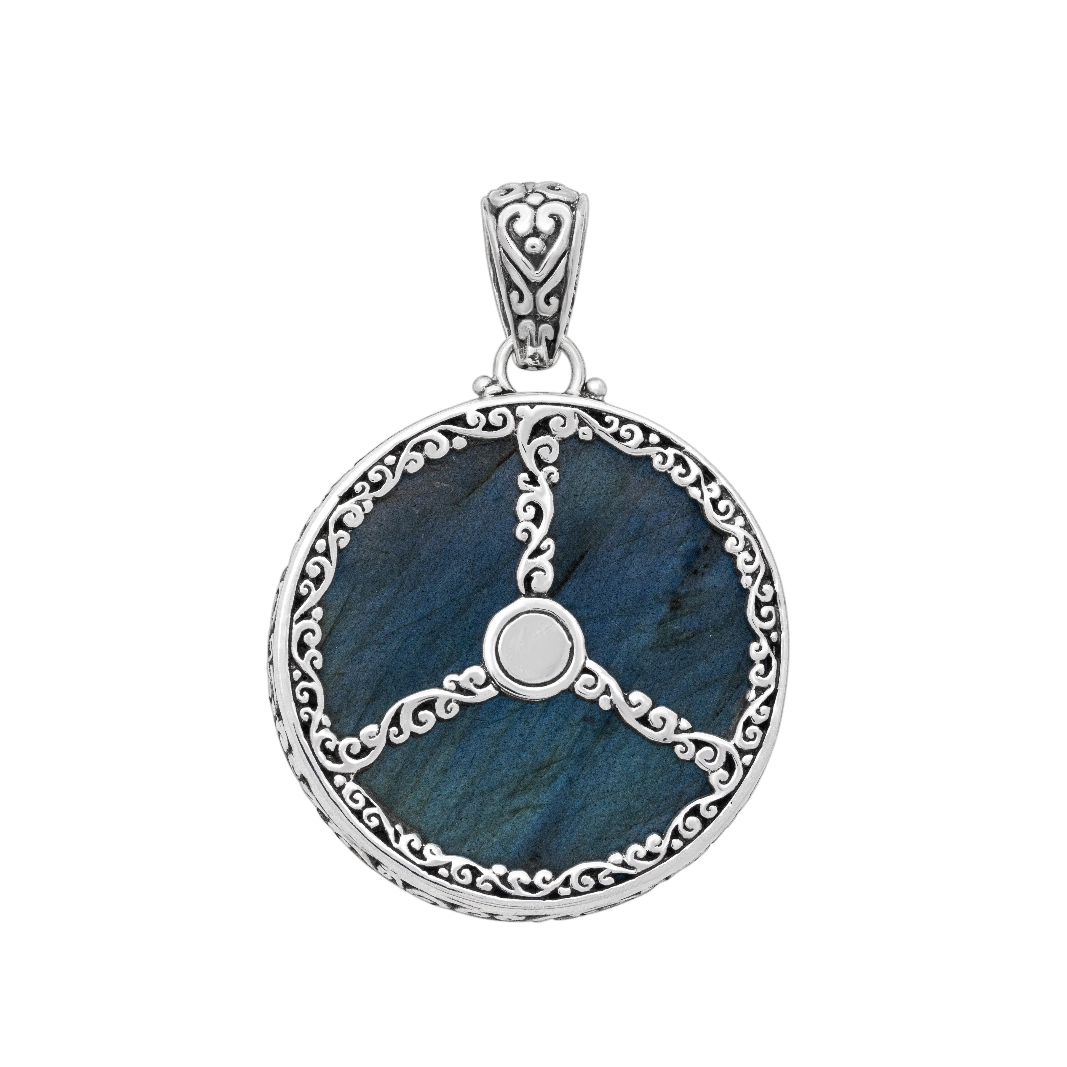 Balinese Artisanal Sterling Silver Labradorite Flower Pendant