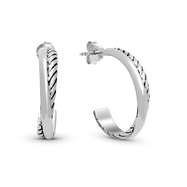Cable Twist Silver Half Hoops