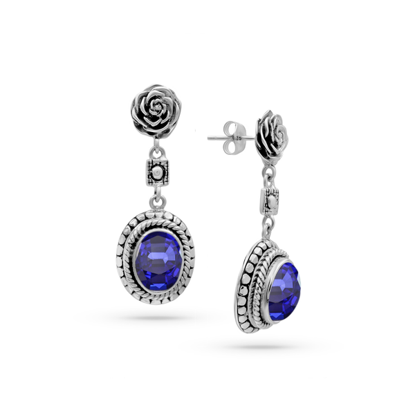 Blue Sapphire Rose Earrings
