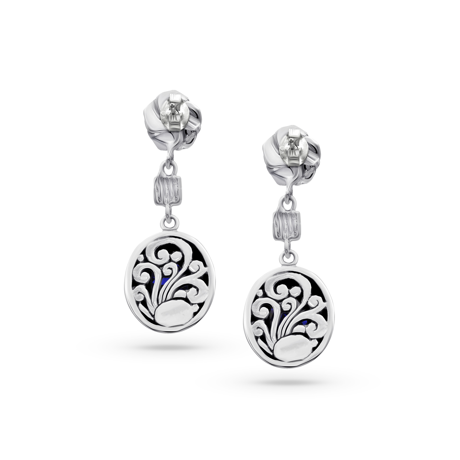 Blue Sapphire Rose Earrings