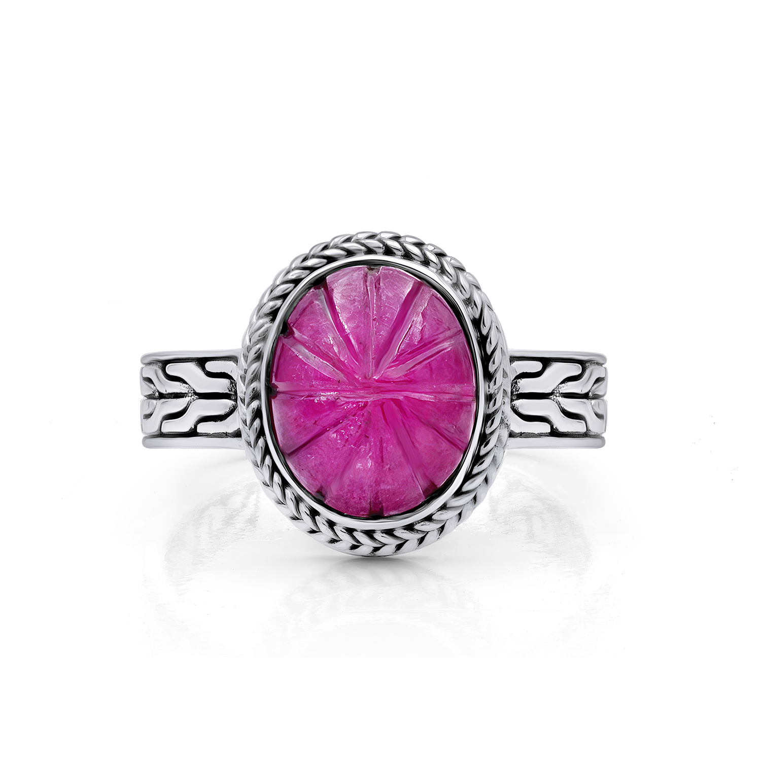 Carved Ruby Sterling Silver Ring