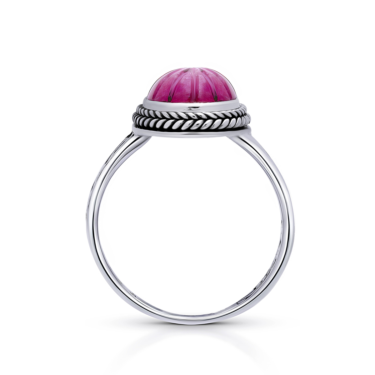Carved Ruby Sterling Silver Ring