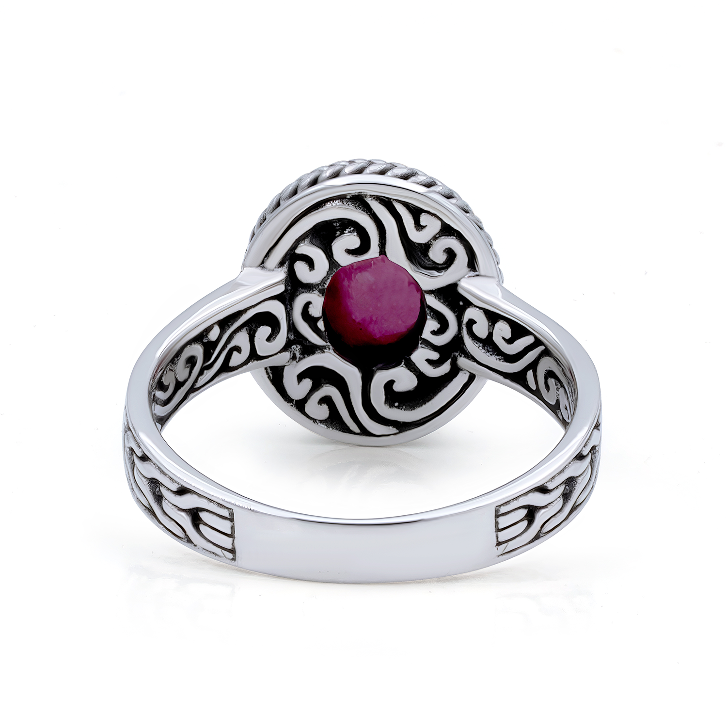 Carved Ruby Sterling Silver Ring