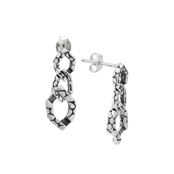 Linked Sterling Silver Bali Drop Earrings