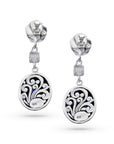 Carved Rose Blue Saphire Sterling Silver Bali Earrings