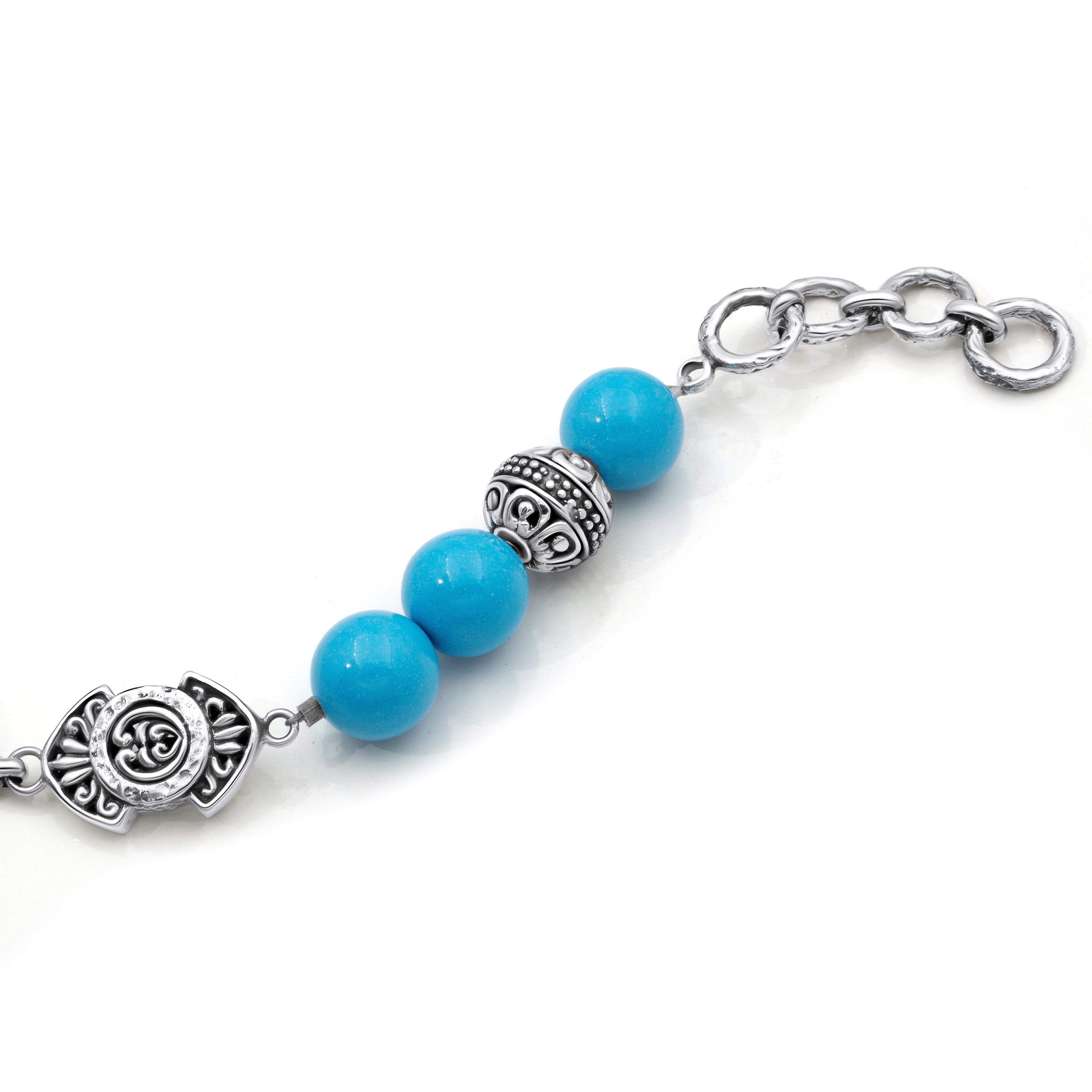 Balinese Artisan Sterling Silver Turquoise Bead Bracelet