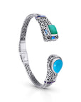Balinese Artisan Sterling Silver Bangle with Blue Turquoise & Green Chalcedony Elegance