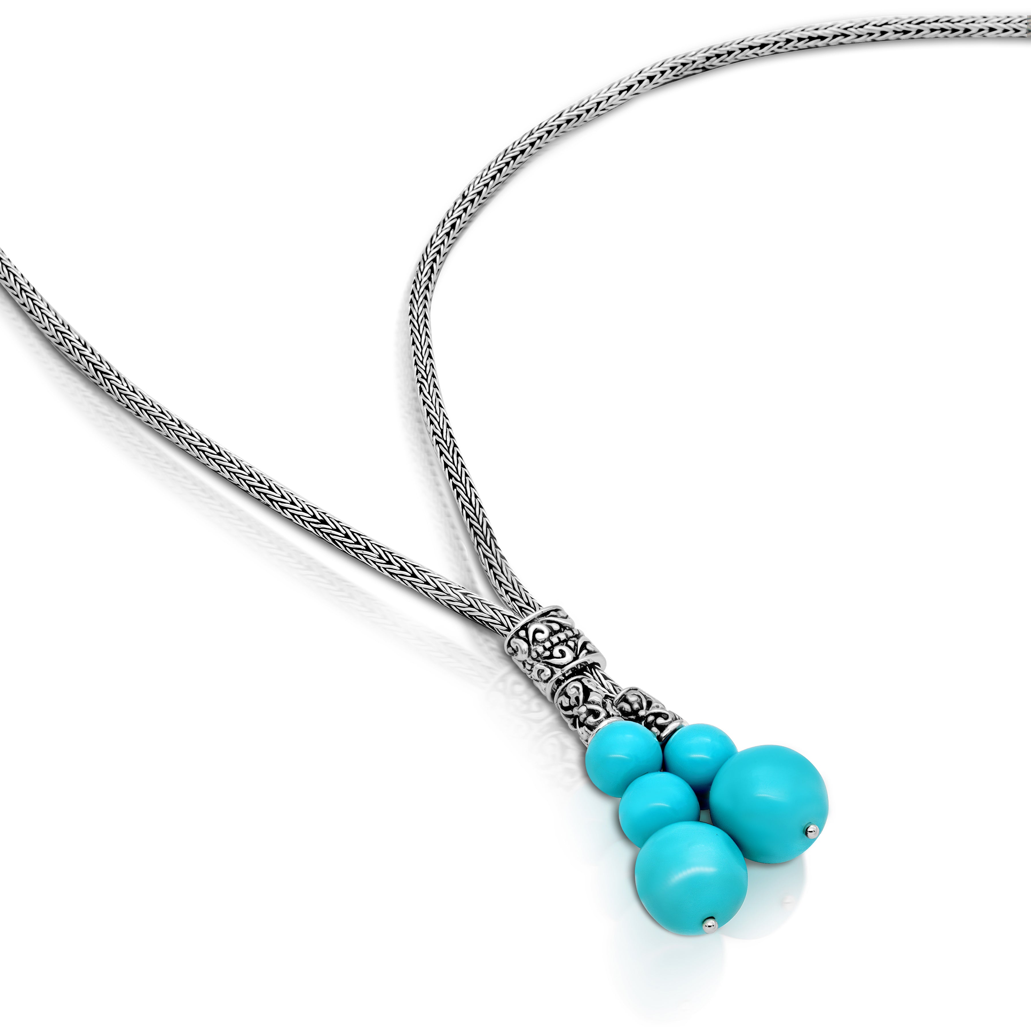 Balinese Artisan 925 Sterling Silver Classic Necklace with Sleeping Beauty Turquoise