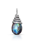 Serpent's Embrace: Sterling Silver Snake Wrapped Around Teardrop Abalone