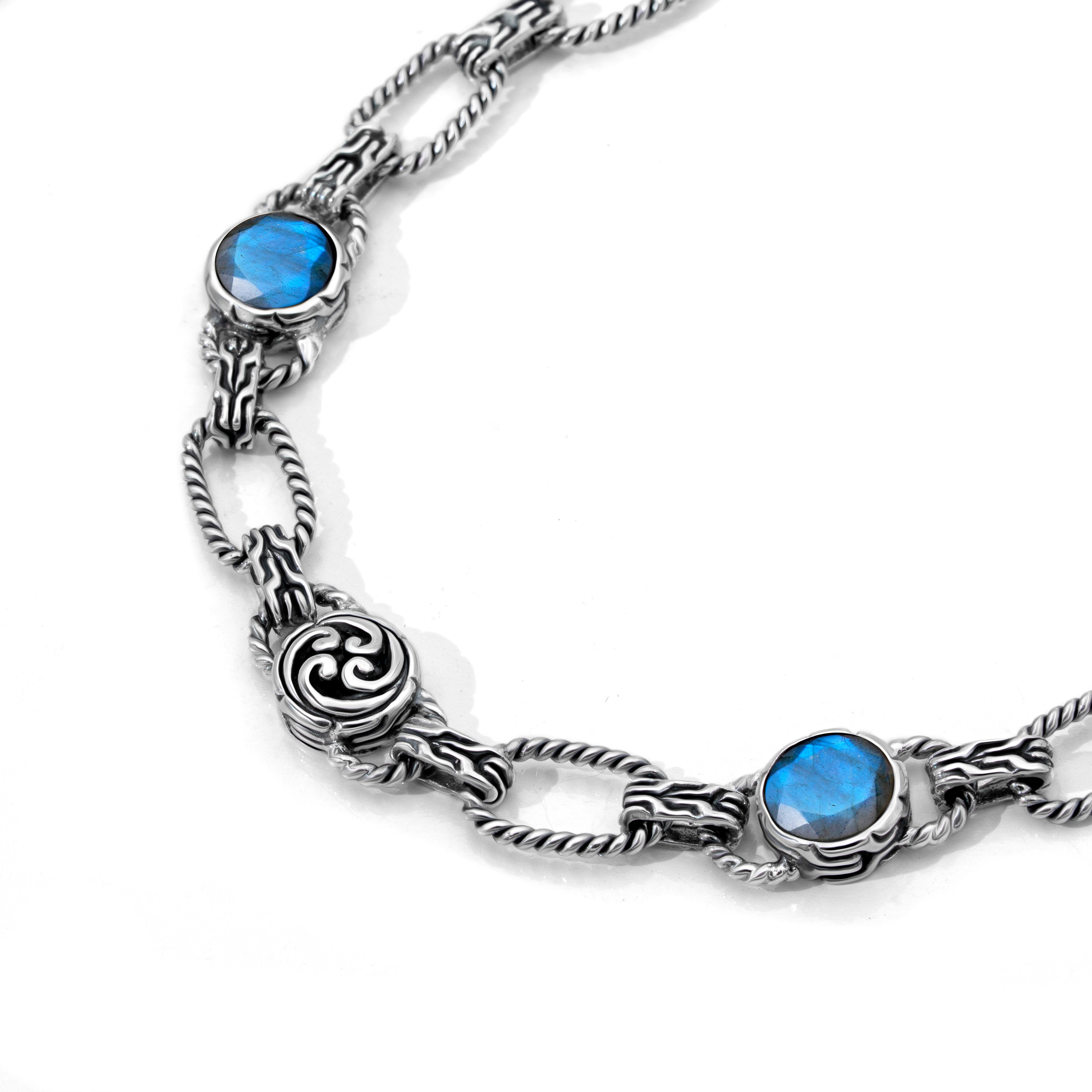 Balinese Artisan Sterling Silver and Radiant Labradorite Bracelet