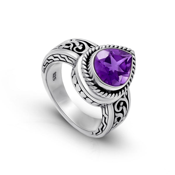 Celestial Harmony: Balinese Artisan 925 Sterling Silver Ring with Amethyst