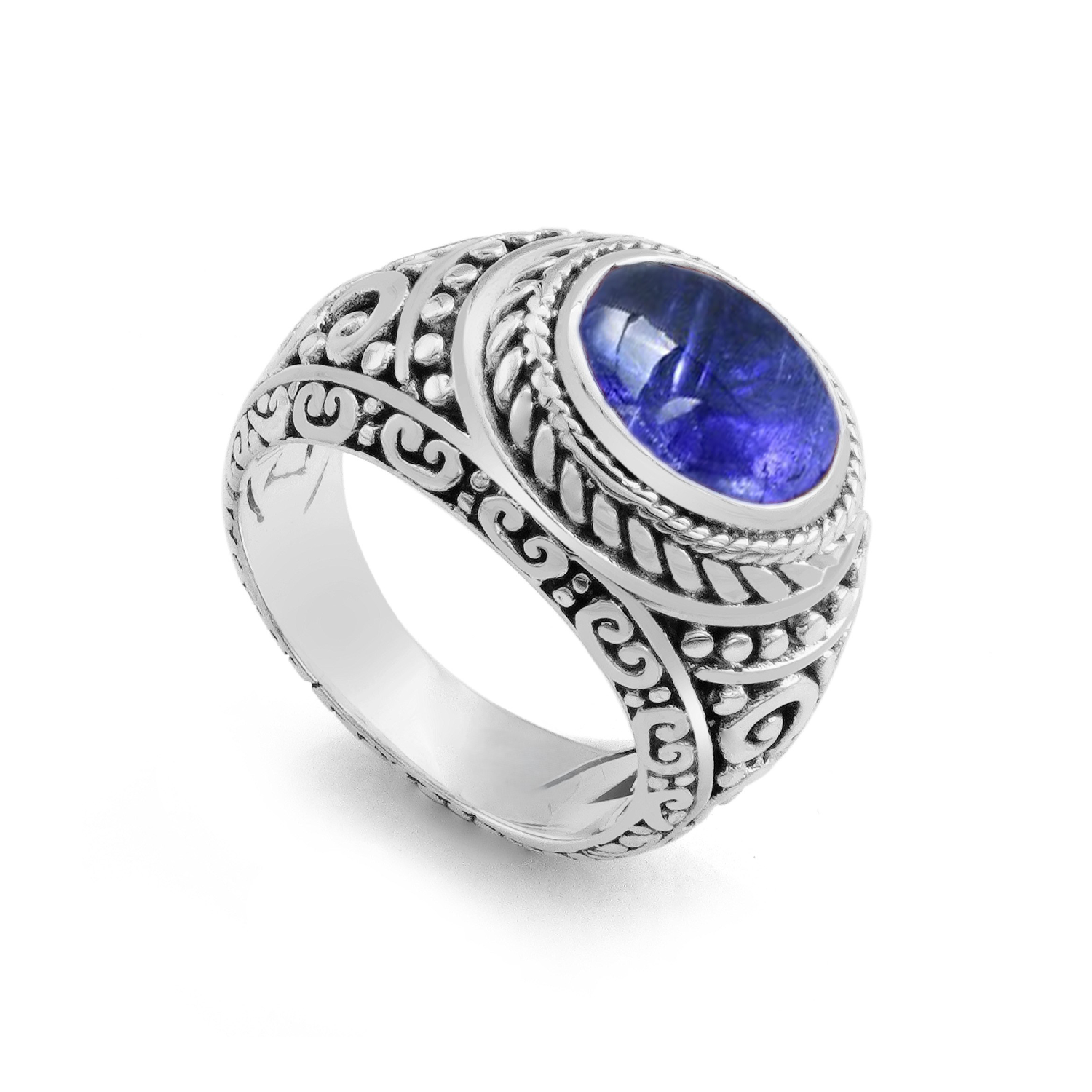 Balinese Artisan Handcrafted Sterling Silver Ring with Tanzanite Gemstone